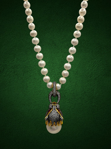 Baroque Pearl White Panther Pendant Necklace