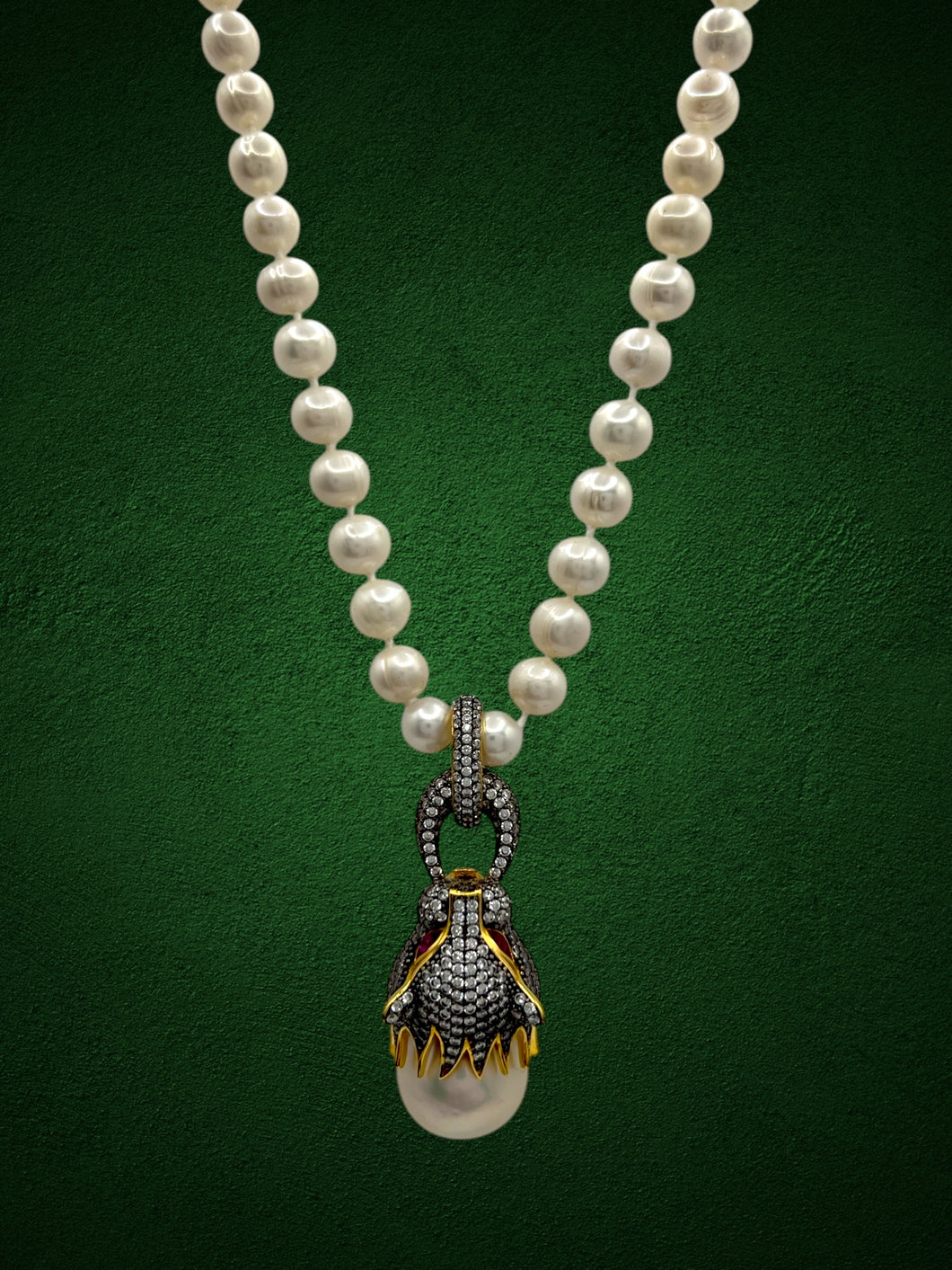 Baroque Pearl White Panther Pendant Necklace