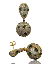 White Pavé Emerald Green Drop Earrings