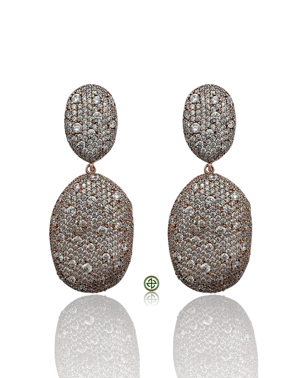 White Pavé Rose Gold Plated Drop Earrings