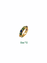 Green Enamel Seven Multicolor Stones Ring