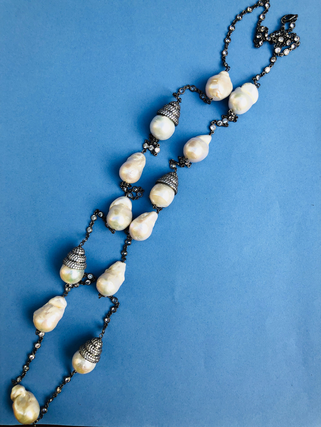 Baroque Pearl White Zircon Long Necklace