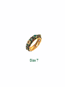 Green Enamel Seven Multicolor Stones 5mm Ring