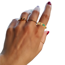 White Enamel Seven Multicolor Gemstones Ring