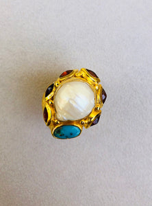 Baroque Pearl Turquoise Turmaline Stones Roman Ring