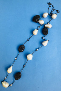 Baroque Pearl Diomond Cut Black Zircon Necklace