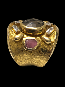 Pink Turmaline Smoky Quartz Roman Ring
