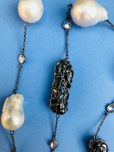 Baroque Pearl Diomond Cut Black Zircon Statement  Necklace