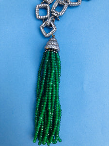 Emerald Tassel White Zircon Silver Necklace