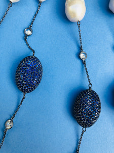 Baroque Pearl Diomond Cut Royal Blue Zircon Necklace