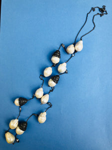 Baroque Pearl Black Zircon Long Necklace
