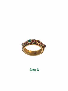 Red Enamel Seven Multicolor Stones 5mm Ring
