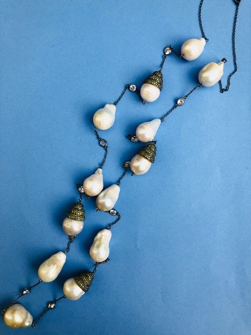 Baroque Pearl Peridot Zircon Long Necklace