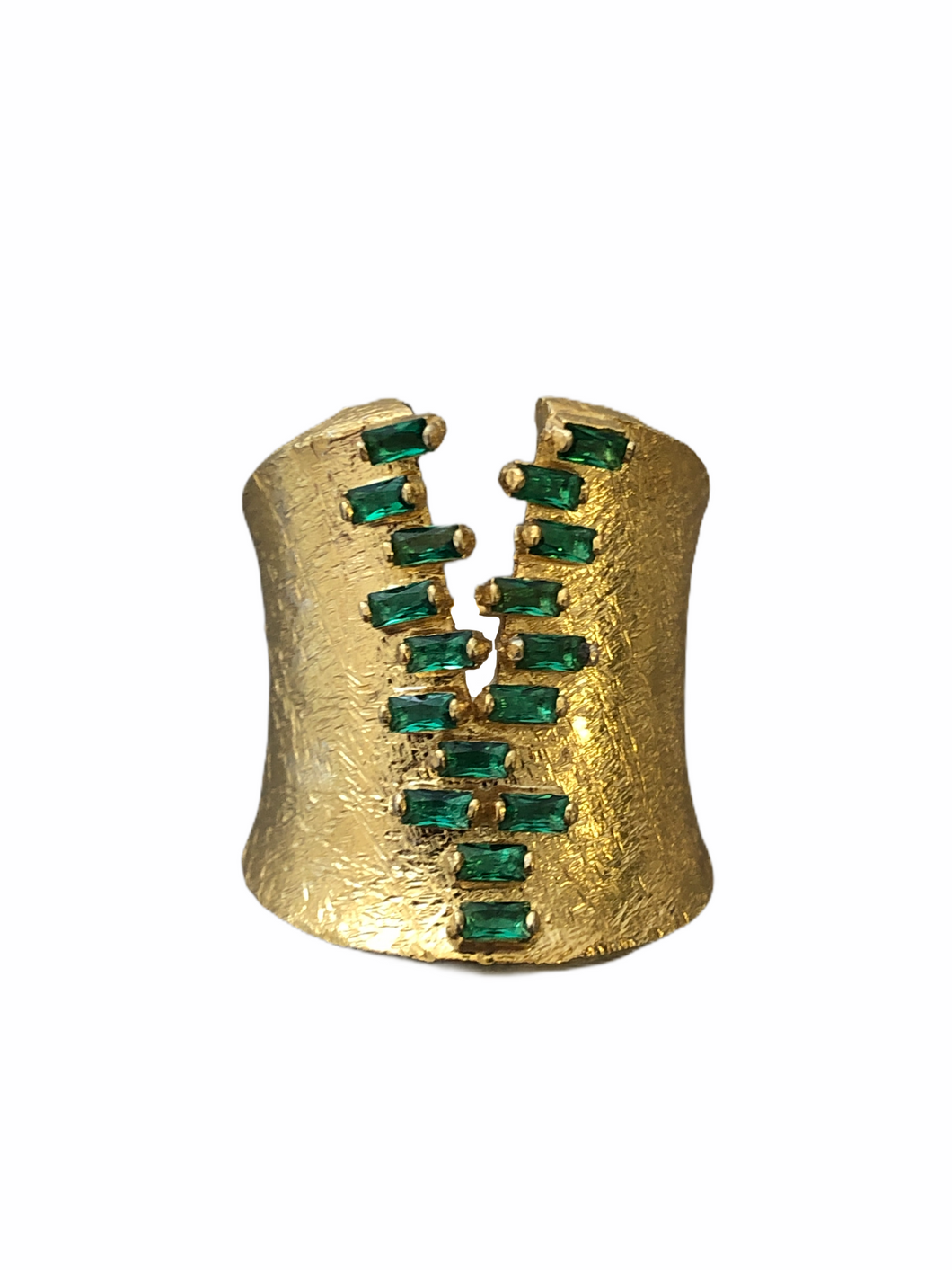 Baugette Green Zirconia Cuff Roman Ring