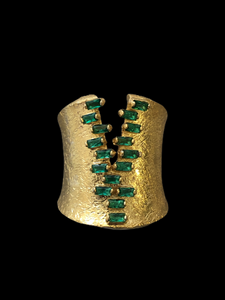 Baugette Green Zirconia Cuff Roman Ring