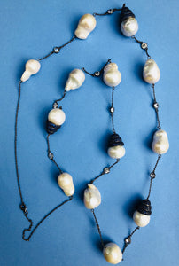 Baroque Pearl Emerald Zircon Long Necklace