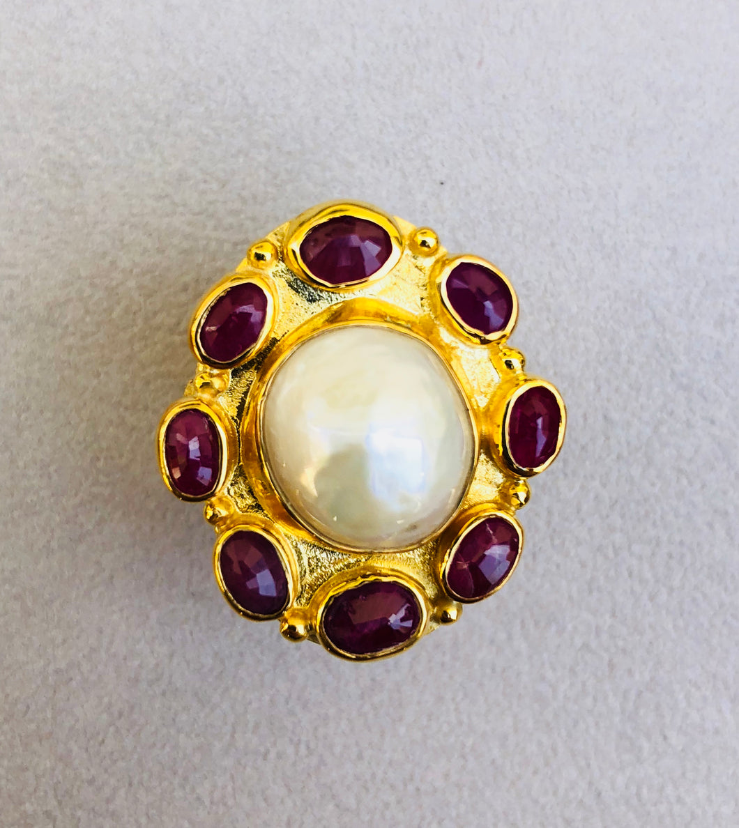 Rubies Baroque Pearl  Roman Ring