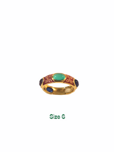Red Enamel Five Multicolor Stones 5mm Ring