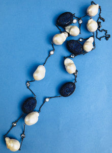 Baroque Pearl Diomond Cut Royal Blue Zircon Necklace