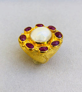 Rubies Baroque Pearl  Roman Ring
