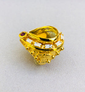 Citrin Ruby Diomond Cut Zircon Roman Ring