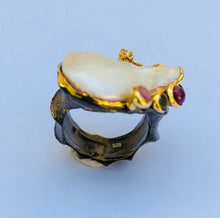 Multi Turmaline Baroque Pearl Roman Ring