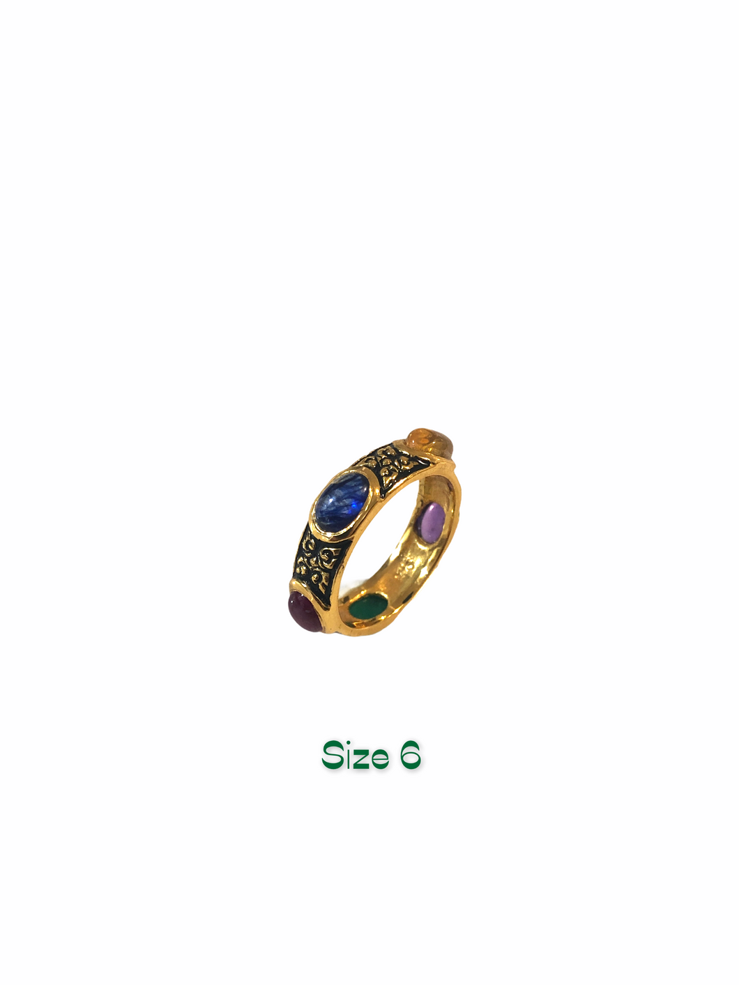Blue Enamel Five Multicolor Stones 5mm Ring