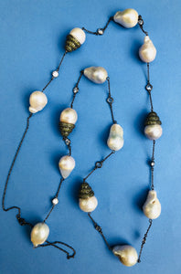 Baroque Pearl Peridot Zircon Long Necklace