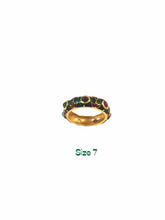 Green Enamel Seven Multicolor Stones 5mm Ring