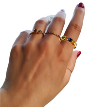 Red Enamel Seven Multicolor Gemstones Ring