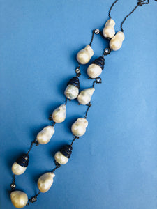 Baroque Pearl Onyx Zircon Long Necklace