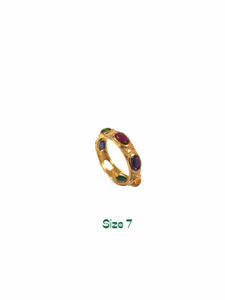 White Enamel Seven Multicolor Gemstones Ring