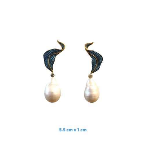 Cardale Turquoise Zirconia Baroque Pearl Drop Earrings