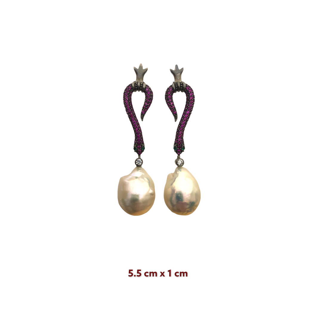 Crown Zirconia Drop Snake Earrings