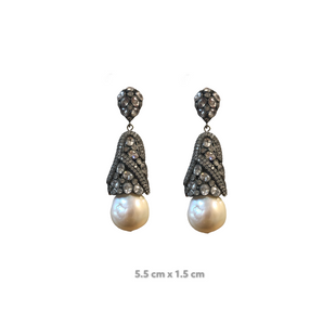 Sharples Baugette Zirconia Baroque Pearl Earrings