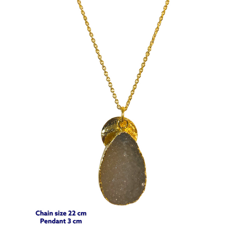 Tear Drop Druzy Stone Gold Necklace