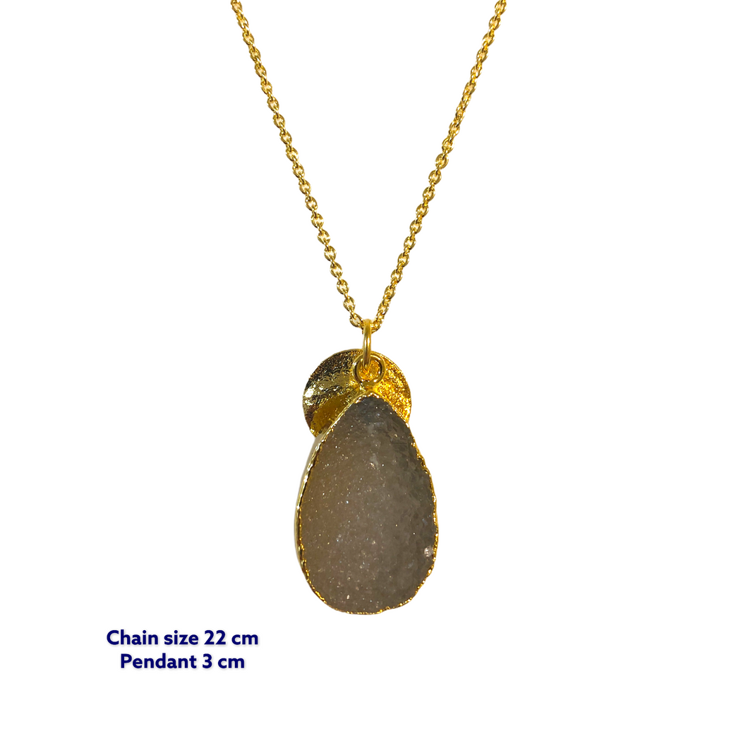 Tear Drop Druzy Stone Gold Necklace