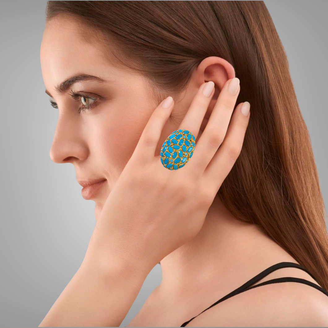 Turquoise Diamond Cut Jemela Statement Ring
